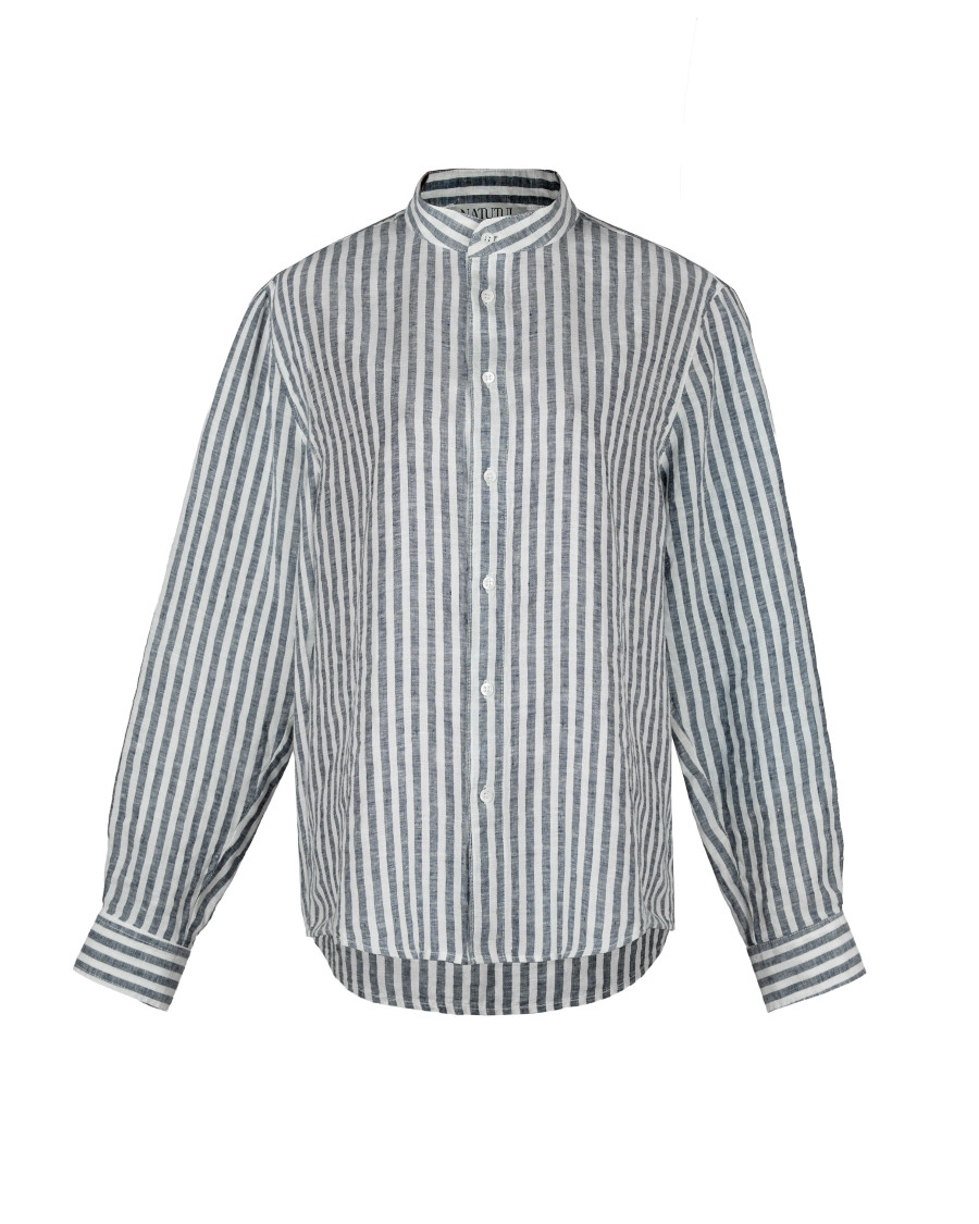 Linen shirt with stand-up collar