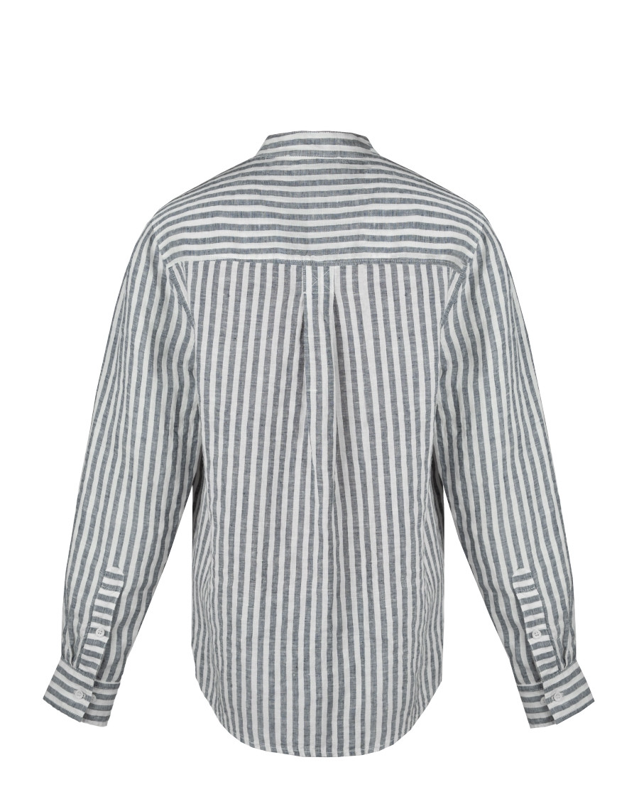 Linen shirt with stand-up collar