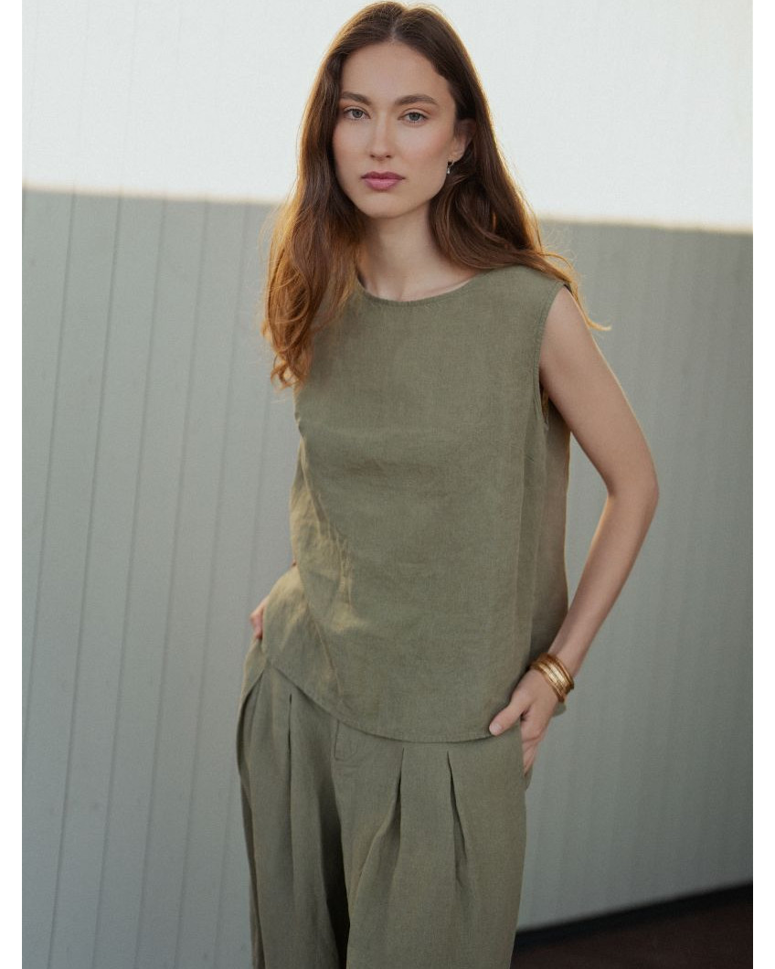 Ärmellose Bluse aus Leinen