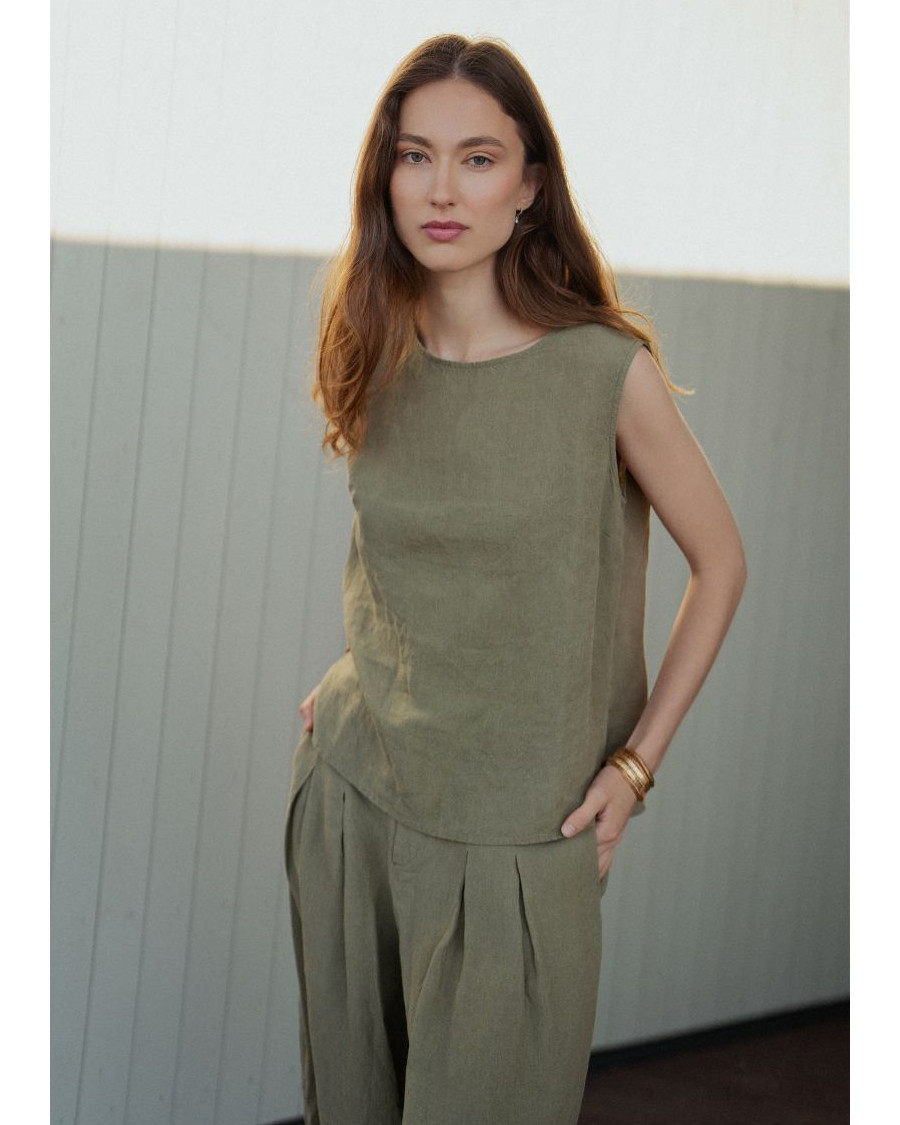 Ärmellose Bluse aus Leinen