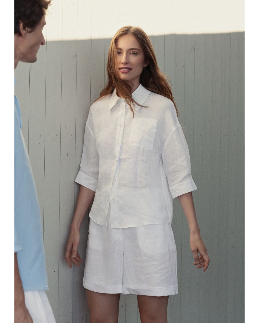 Linen shirt with elbow-length sleeves