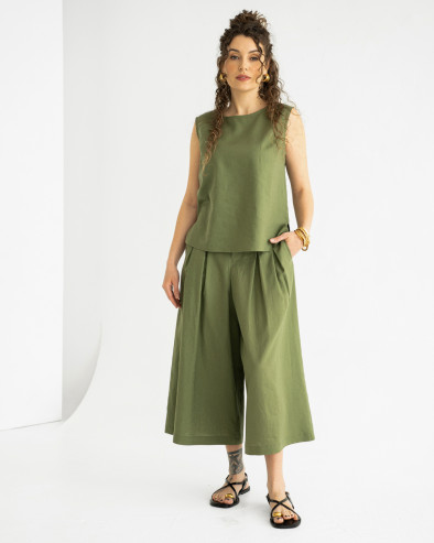 Pleated linen Culottes