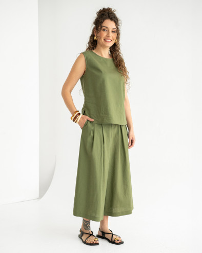 Pleated linen Culottes