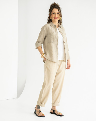 Tapered natural linen pants