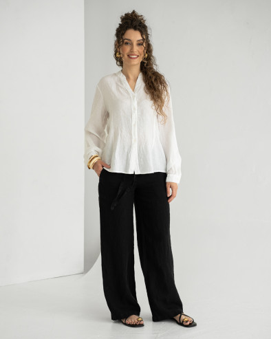 Linen shirt with henley collar