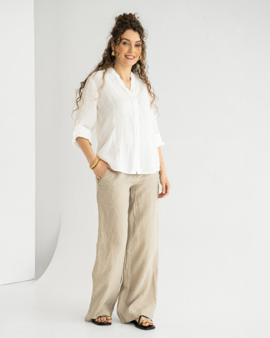 Linen shirt with henley collar