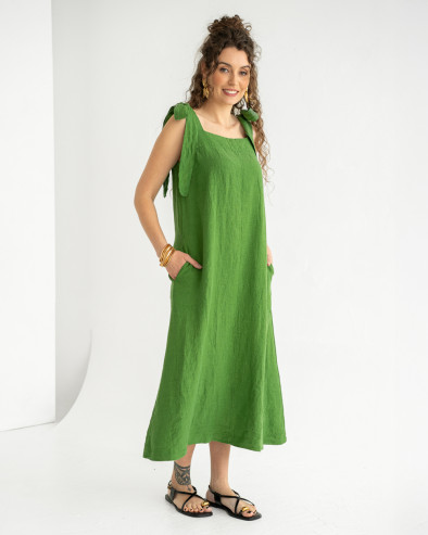 Linen dress with ribbons
